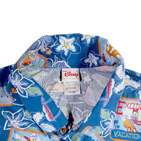 Disney Hawaiian Shirt, Men's Size XL, Blue w/ Fab 5 Characters, Hibiscus, Surf - Picture 3 of 6